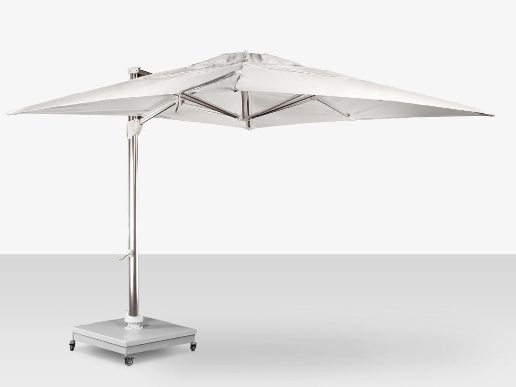 The Grand 10' Cantilever Umbrella (Square)-Mirror Anodized Frame, Lowes Grey Base