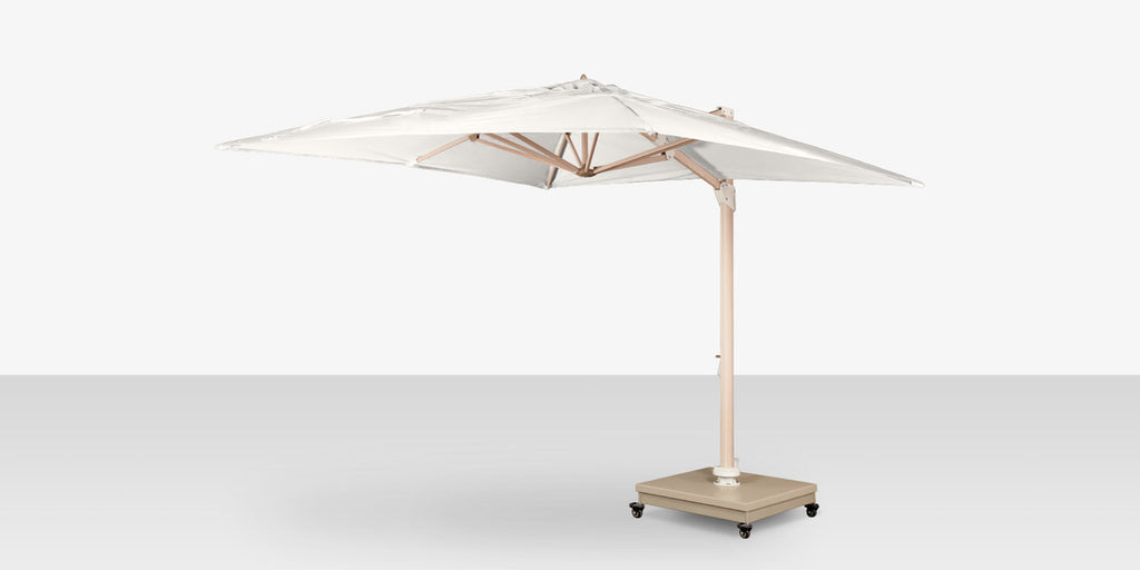 The Grand 10' Cantilever Umbrella (Square)- Wood Grain Base, Sandlewood Base